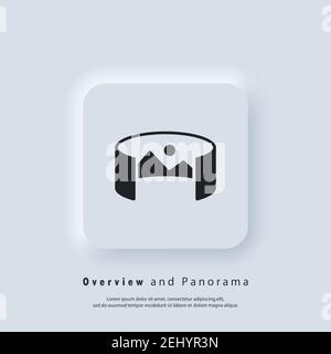 360 degree camera logo. Panorama picture 360 degree. Camera, photo icon. Virtual reality. Front camera swap. Vector. UI icon. Neumorphic UI UX white u Stock Vector