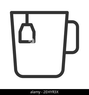 Cup of hot tea with a bag. Simple food icon in trendy line style isolated on white background for web apps and mobile concept. Vector Illustration. EP Stock Vector