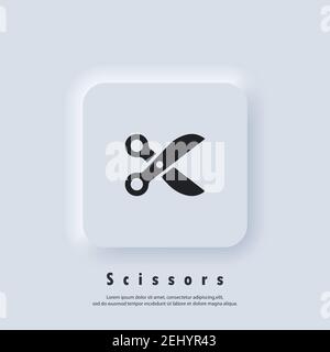 Scissors icon or logo. Scissors flat icons. Vector EPS 10. UI icon. Neumorphic UI UX white user interface web button. Neumorphism Stock Vector