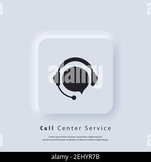 Support icon. Call center service icon. Support with speech bubble. Headphones Logo. Vector EPS 10. UI icon. Neumorphic UI UX white user interface web Stock Vector