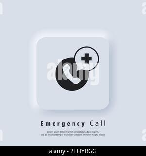 Emergency Call icon. Medical support service call. Hospital phone call. Emergency and healthy call support service. Vector EPS 10. Neumorphic UI UX wh Stock Vector