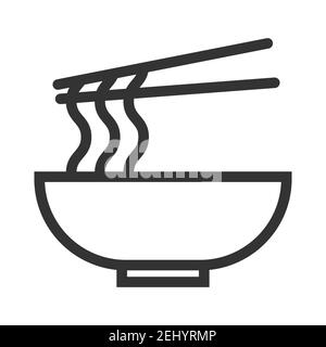 Asian food in plate with chopsticks: noodles, spices. Simple food icon in trendy line style isolated on white background for web apps and mobile conce Stock Vector