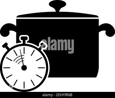 Pan With Stopwatch Icon. Black Glyph Design. Vector Illustration. Stock Vector