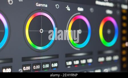 Color grading graph or RGB colour correction indicator on monitor in ...