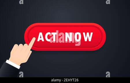 Act now button on white background. Act now icon. Call business icon. Vector web button. Vector flat cartoon illustration for web sites and banners de Stock Vector