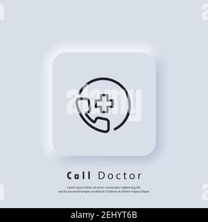 Call Doctor icon. Emergency Call icons. Telemedicine or telehealth virtual visit. Video visit between doctor and patient. Medical support service call Stock Vector
