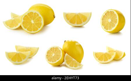 set of fresh sliced lemon isolated on white background Stock Photo