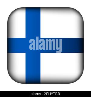 Glass light ball with flag of Finland. Squared template icon. Finnish national symbol. Glossy realistic cube, 3D abstract vector illustration Stock Vector