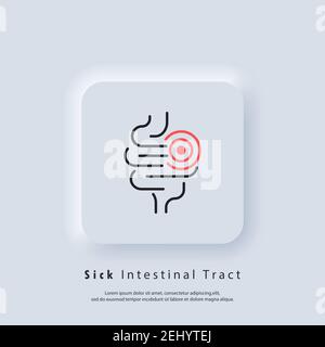 Abdominal bloating icon. Not healthy digestive tract icon. Intestinal inflammation icon, abdominal pain, constipation, gut appendicitis. Vector. UI ic Stock Vector