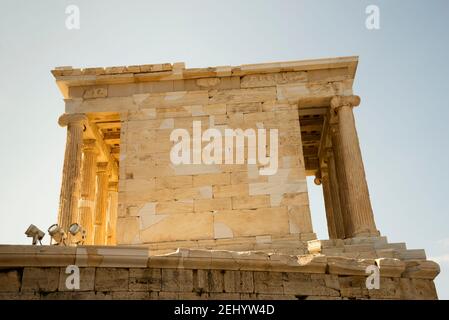 The slender proportions of the Temple of Athena Nike create an elegance and refinement not found in normal Ionic structures. Stock Photo