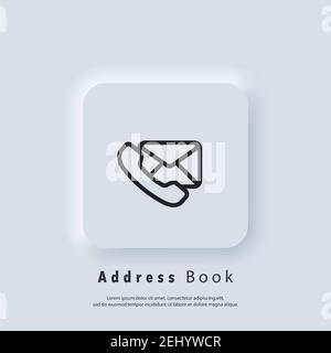 Address Book icon. Email and messaging icons. Envelope and phone. Email marketing campaign. . Vector EPS 10. UI icon. Neumorphic UI UX white user inte Stock Vector