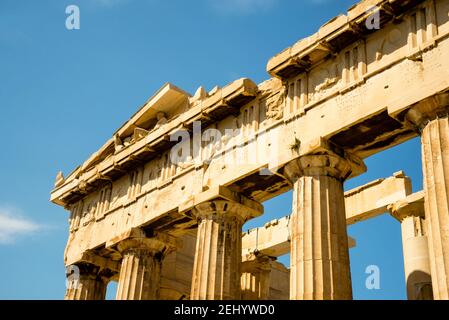 The Parthenon is the most important surviving building of Classical Greece, in Athens on the Athenian Acropolis. Stock Photo