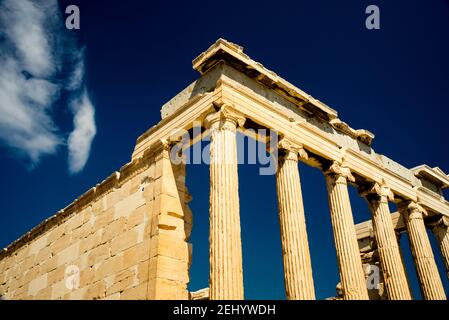 Erechtheum with Ionic orders in Athens, Greece was a temple dedicated to Athena and Poseidon. Stock Photo