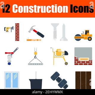 Construction Icon Set. Flat Design. Fully editable vector illustration. Text expanded. Stock Vector