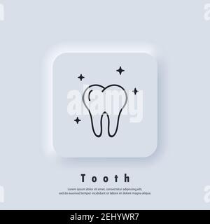Tooth line icon. Dental clinic logo. Vector EPS 10. UI icon. Neumorphic UI UX white user interface web button. Neumorphism Stock Vector