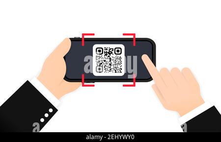 Scan QR code to pay with Mobile phone. Smartphone scanning QR-code. Barcode Verification. Scanning tag, generate digital pay without money. Scanning b Stock Vector