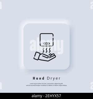 Hand dryer icon. Thin line hand dryer logo. Vector. UI icon. Neumorphic UI UX white user interface web button. Stock Vector