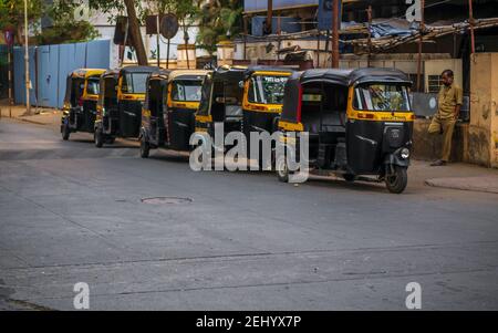 Thane, India, December 22,2020 :  Auto rickshaw Standing on the streets of Thane city. Stock Photo