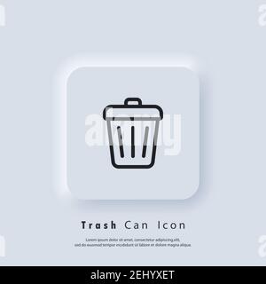 Trash can icon. Delete button. Rubbish basket. Vector EPS 10. UI icon. Neumorphic UI UX white user interface web button. Neumorphism Stock Vector