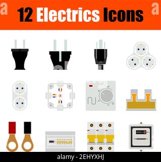 Electrics Icon Set. Flat Design. Fully editable vector illustration. Text expanded. Stock Vector