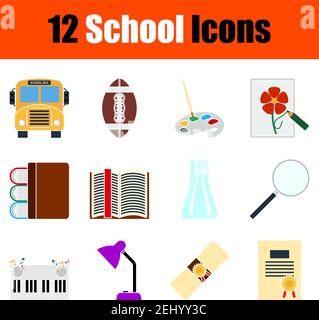 School Icon Set. Flat Design. Fully editable vector illustration. Text expanded. Stock Vector