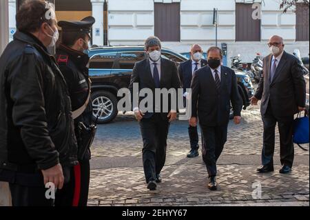 Roberto Fico (c), President of the Italian Chamber of Deputies arrives at the event.The National Federation of the Orders of Doctors and Dental Surgeons (FNOMCeO) celebrated the National Day of Healthcare Workers, Healthcare Members, Assistance Workers and Volunteers in Rome. The celebration is dedicated to the memory of doctors and dentists who died due to Covid-19 and it was going live at the Civic Hospital in Codogno and Berlin. Several authorities and celebrities like Maria Elisabetta Alberti Casellati, Italian Senate President; Roberto Fico, President of the Italian Chamber of Deputies an Stock Photo