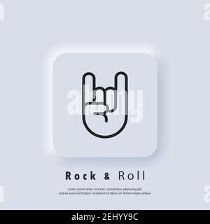 Rock and Roll icon. Hand gesture of human. Two fingers raised up. Vector EPS 10. UI icon. Neumorphic UI UX white user interface web button. Neumorphis Stock Vector