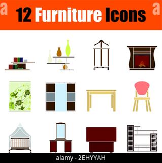 Furniture Icon Set. Flat Design. Fully editable vector illustration. Text expanded. Stock Vector