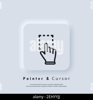 Hand pointer, clicking icon. Clicking finger icon, hand pointer. Vector EPS 10. Neumorphic UI UX white user interface web button. Neumorphism Stock Vector
