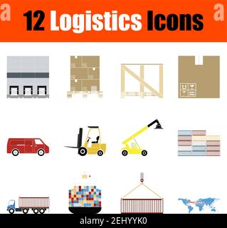Logistics Icon Set. Flat Design. Fully editable vector illustration. Text expanded. Stock Vector