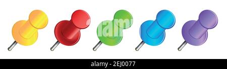 Set of push pins in different colours. Vector Stock Vector