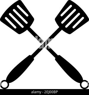 Crossed Frying Spatula. Black Glyph Design. Vector Illustration. Stock Vector