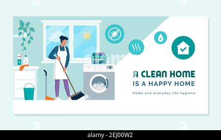 A clean home is a happy home: chores and home cleaning concept Stock Vector