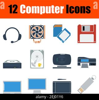 Computer Icon Set. Flat Design. Fully editable vector illustration. Text expanded. Stock Vector