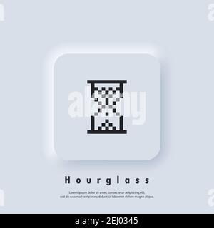 Pixel Hourglass icon. Hourglass logo. Vector EPS 10. UI icon. Neumorphic UI UX white user interface web button. Neumorphism Stock Vector