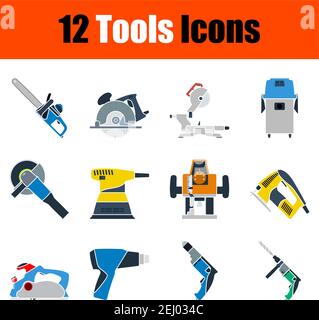 Tools Icon Set. Flat Design. Fully editable vector illustration. Text expanded. Stock Vector