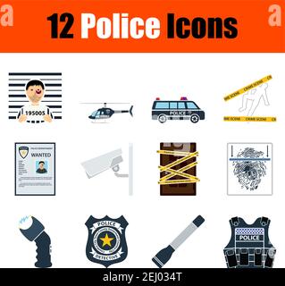 Police Icon Set. Flat Design. Fully editable vector illustration. Text expanded. Stock Vector