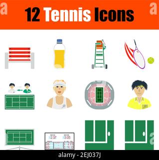 Tennis Icon Set. Flat Design. Fully editable vector illustration. Text expanded. Stock Vector