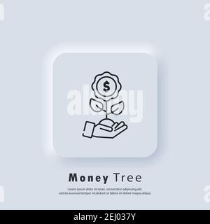 Money tree icon. Money growth. Invest money. Success business. Growing economy concept. Vector. UI icon. Neumorphic UI UX white user interface web but Stock Vector