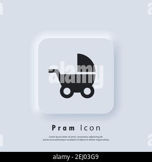 Baby stroller icon. Pram icon. Vector EPS 10. UI icon. Neumorphic UI UX white user interface web button. Neumorphism Stock Vector