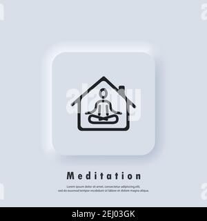 Meditation icon line symbol. Yoga, fitness exercise. Doing yoga at home icon. Relaxation and concentration. Quarantine activity. Vector. Neumorphic UI Stock Vector