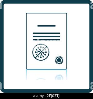 No Coronavirus Certificate Icon. Square Shadow Reflection Design. Vector Illustration. Stock Vector