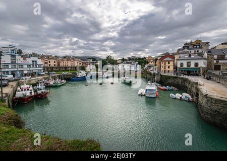 Picturesque port area of Puerto de Vega town in Asturias, Spain. Stock Photo