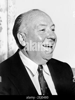 Alfred Hitchcock. Portrait of the English film director, Sir Alfred Joseph Hitchcock (1899-1980), 1956 Stock Photo