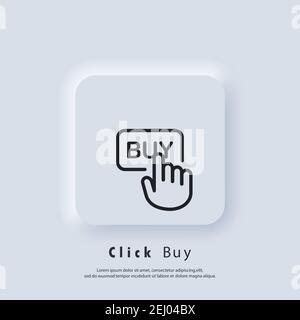 Click buy logo. Click buy button icon. Buy with mouse click. Vector. UI icon. Neumorphic UI UX white user interface web button. Neumorphism Stock Vector