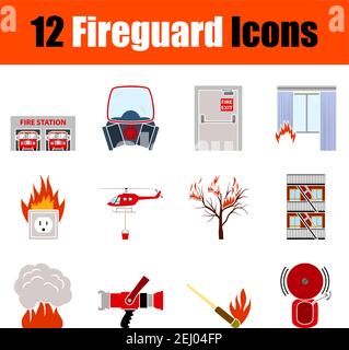 Fireguard Icon Set. Flat Design. Fully editable vector illustration. Text expanded. Stock Vector
