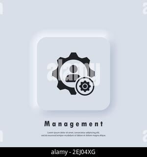 Management Icon. Teamwork management icon. Partnership icon. Business team. Company leader, supervisor. Vector EPS 10. UI icon. Neumorphic UI UX white Stock Vector