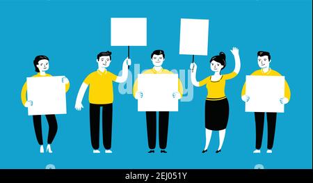People crowd holding blank banners. Manifesting activists vector illustration Stock Vector