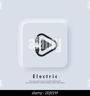 Electric Play icon. Plug. Power cord. Technology icons. Vector EPS 10. UI icon. Neumorphic UI UX white user interface web button. Neumorphism Stock Vector