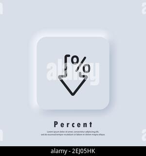 Percent arrow icon. Percent logo. Growth and reduction - discount. Vector. UI icon. Neumorphic UI UX white user interface web button. Neumorphism Stock Vector